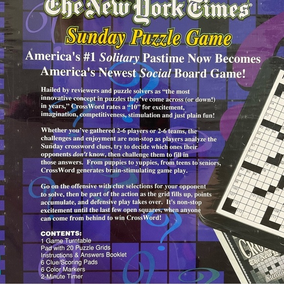 Vintage Crossword The New York Time Sunday Puzzle Game 2-6 Players or Teams 1997 - Picture 4 of 5